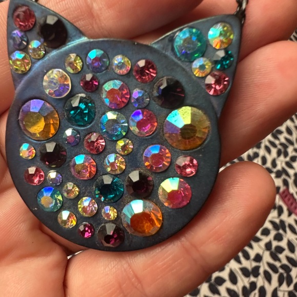 Betsey Johnson Multicolored Sparkle Stone Cat Face Pendant Cable Necklace NWT - Picture 7 of 13